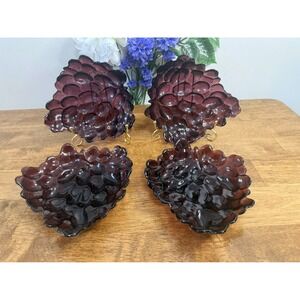 Vintage Amethyst German Glass Grape Cluster Bowls Set of Four Serving Dishes‎